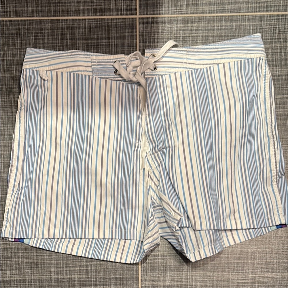 Blue and White Striped Shorts